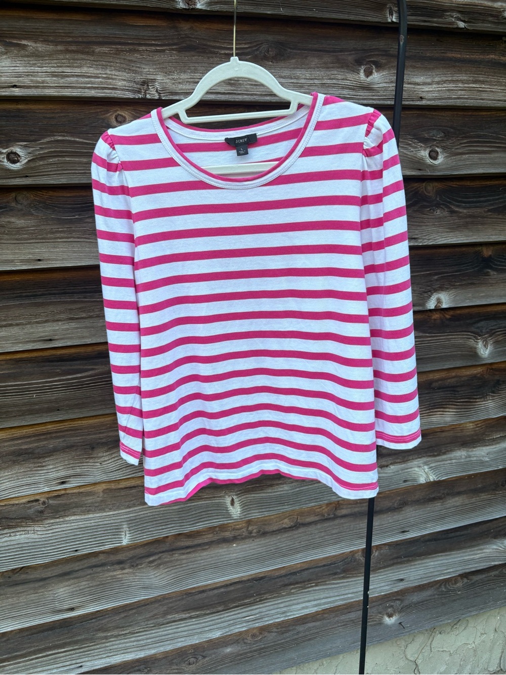 J. Crew Pink and White Striped Long Sleeve Top